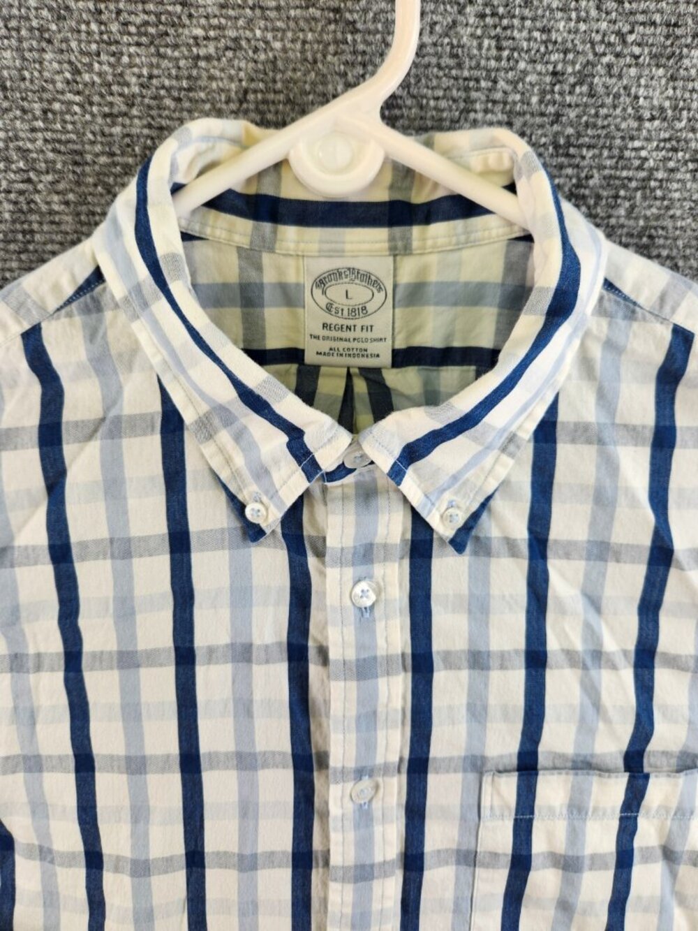 Brooks Brothers Large Regent Fit Blue Plaid Long Sleeve Button Up Shirt Cotton